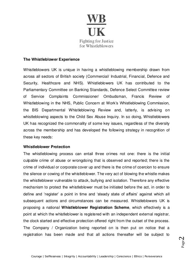 Whistleblowers UK Major Issue Policy Statement Updated 161115