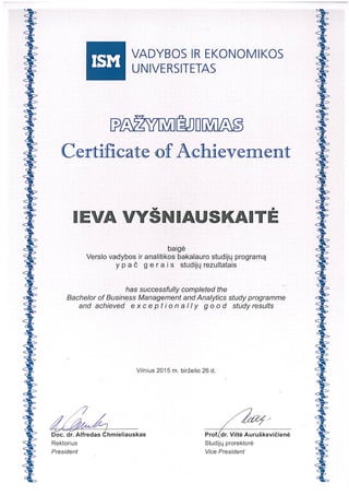 Certificate of Achievement_Ieva Vysniauskaite_Lithuania