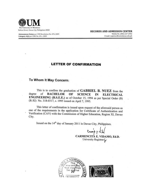 3 certificate of authentication and verification cav 