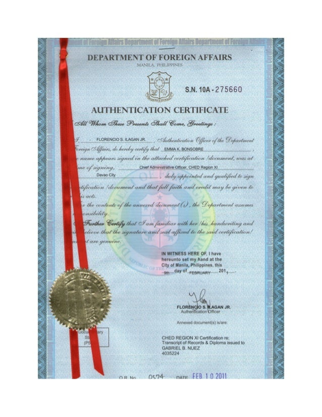 Certificate of Authentication and (CAV)