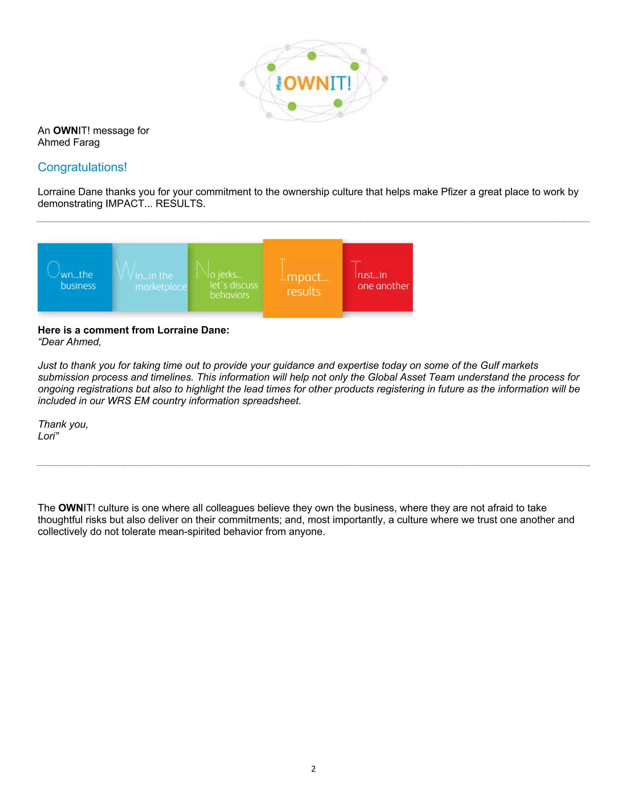 Ownit Copy Pfizer OWNIT Message | PDF
