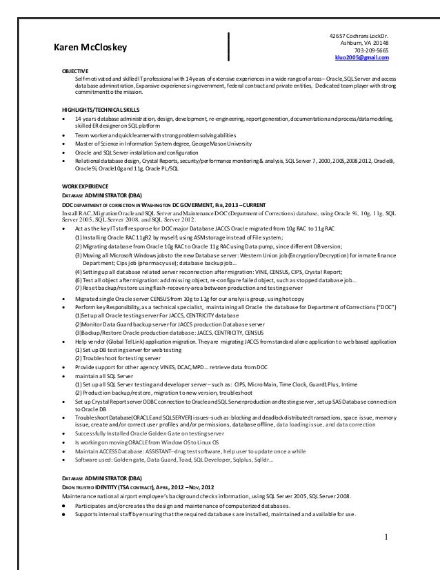 database administrator cover letter