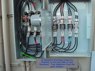 All Equipment Grounding Conductors
Originate on the Load Side of each
Disconnect. Five Conductors from this
point forward.
 
