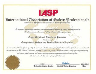 occupational safety and health advanced diploma - OSHA Diploma - Certificate