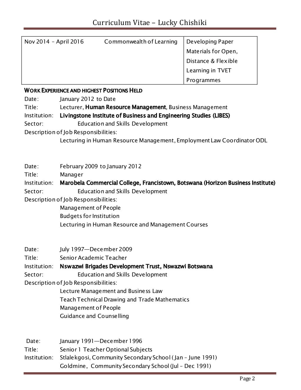 Curriculum Vitae Short version