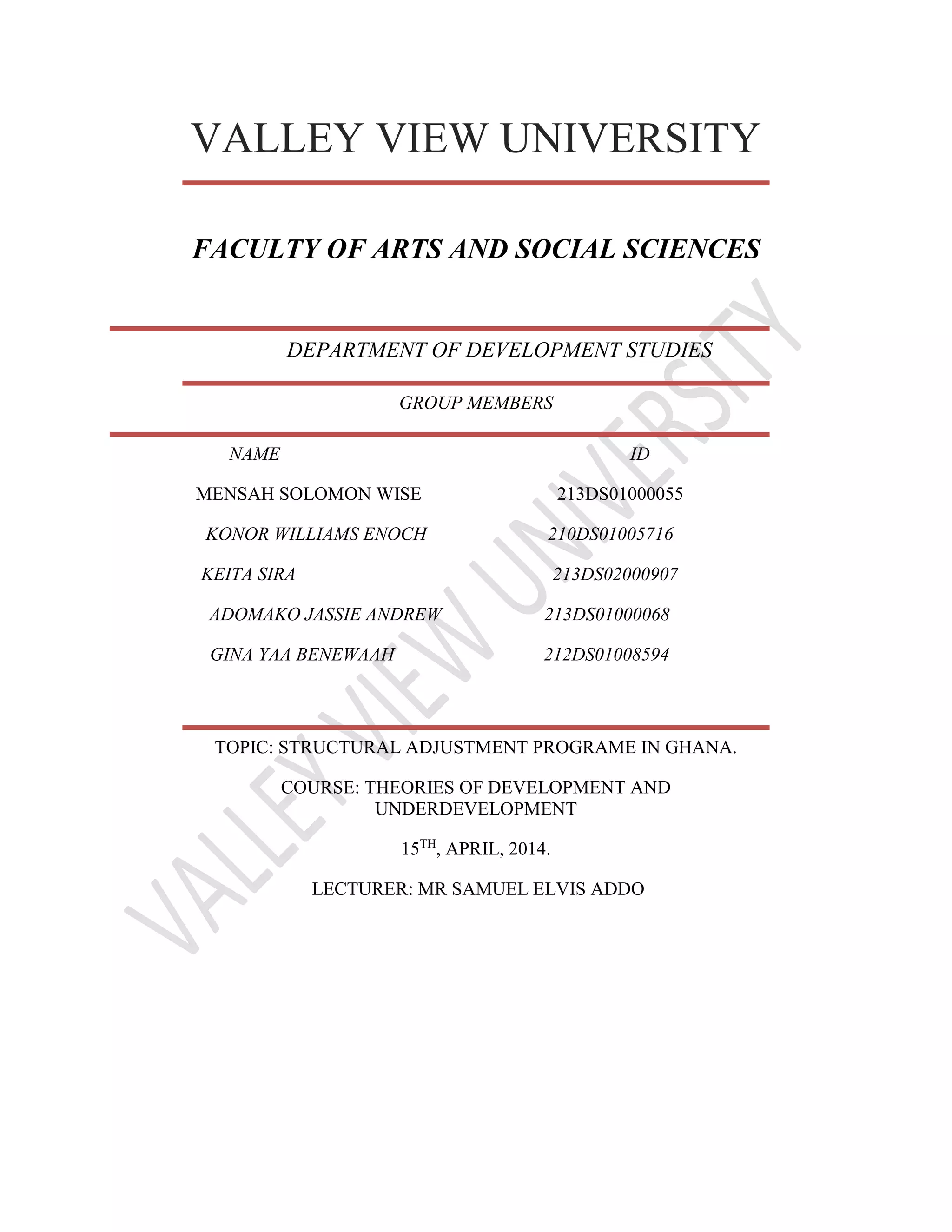 Structural Adjustment Programmes in Ghana | PDF