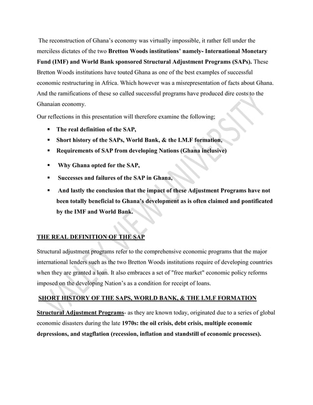 Structural Adjustment Programmes in Ghana | PDF