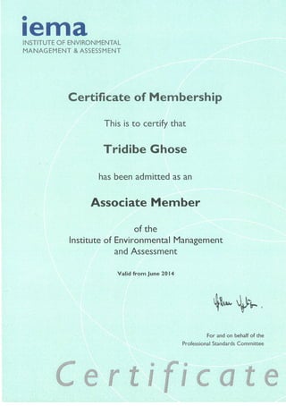 IEMA -Institute of Environmental Management and Assessment -Certificate