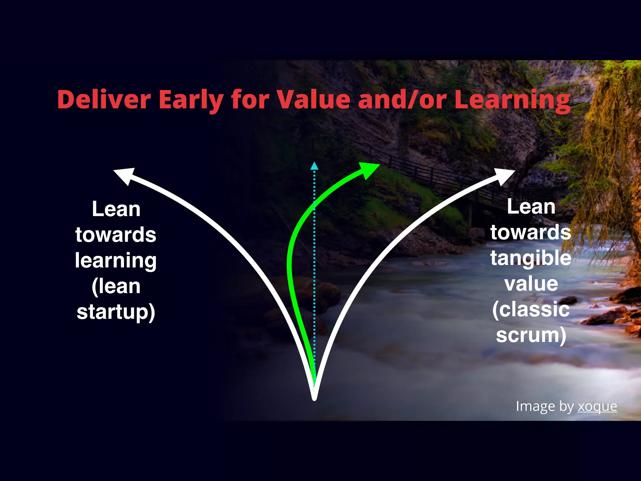 Deliver Early for Value and/or Learning
Image by xoque
Lean
towards
learning
(lean
startup)
Lean
towards
tangible
value
(classic
scrum)
 