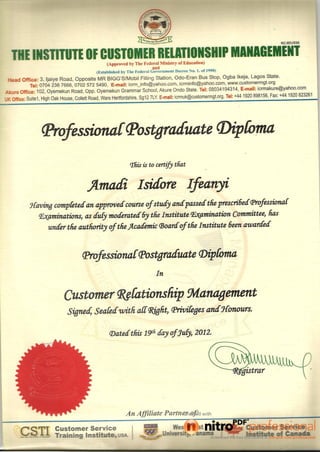 ICRM Professional Postgraduate Diploma Cert.