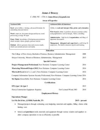 James J Bracey 2016 Resume | DOCX