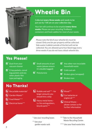 * Use your recycling boxes
** Use your
garden waste sack
*** Take to the Household
Waste Recycling Centre
**** Use your fo...