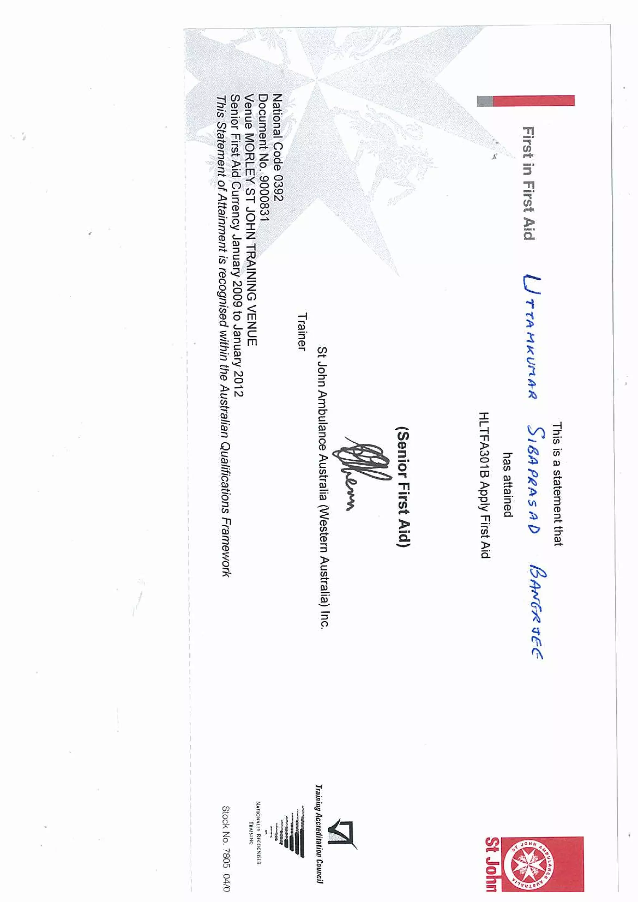 St . John First Aid certificate | PDF