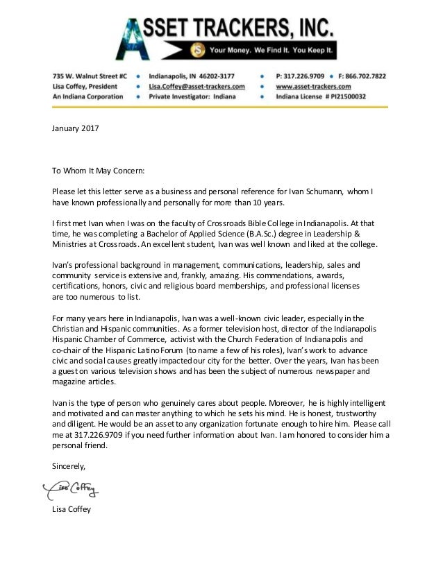 reference letter for ivan january 2017 letter of recommendation for community service award
