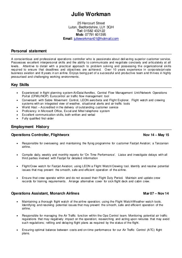 Julie Workman CV 2016 Aviation