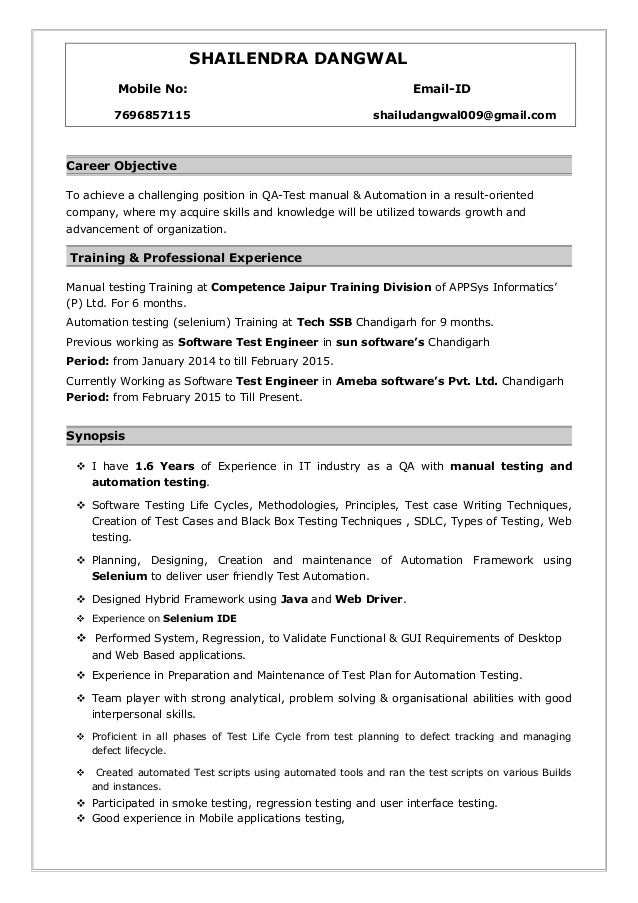 resume resume for automation engineer