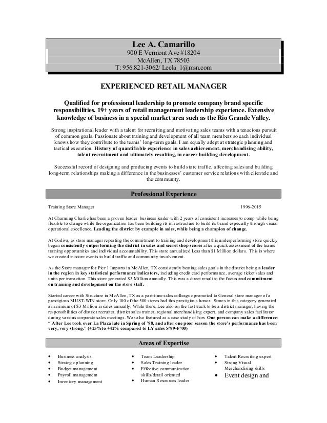lee retail resume 2015