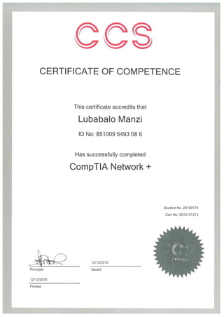 N+ CompTIA Certified Network Technician