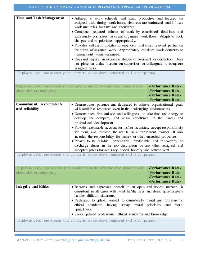 sample annual review forms