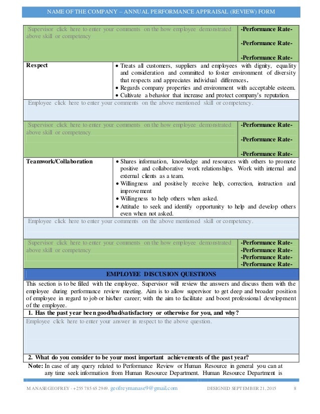 sample annual review forms