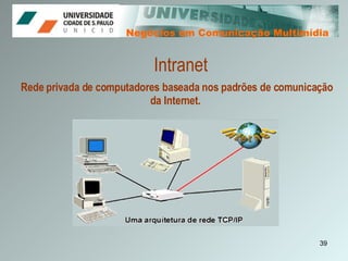 Negócios em Comunicação Multimídia Negócios em Comunicação Multimídia Intranet Rede privada de computadores baseada nos padrões de comunicação da Internet.  