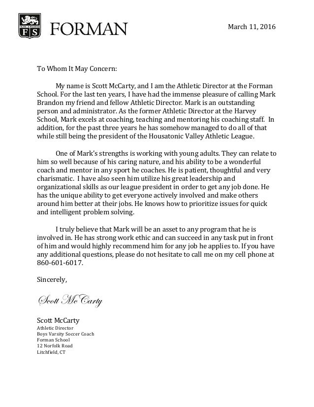 mark brandon letter of recommendation ad letter of recommendation for soccer coach