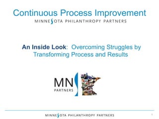 Continuous Process Improvement
1
An Inside Look: Overcoming Struggles by
Transforming Process and Results
 