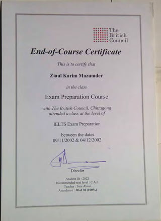 IELTS - End of Course Certificate 2002