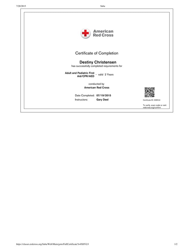 First Aid Certificate PDF