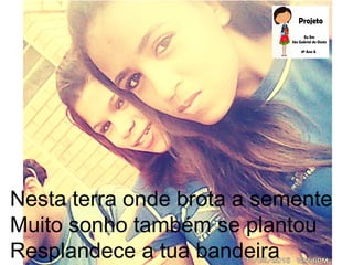 Nesta terra onde brota a semente
Muito sonho também se plantou
Resplandece a tua bandeira
 