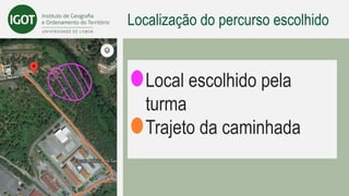Localização do percurso escolhido
Local escolhido pela
turma
Trajeto da caminhada