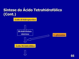 Síntese do Ácido Tetrahidrofólico
(Cont.)
      Ácido di-hidropteróico




         Di-hidrofolato
            sintetase          L-glutamina




       Ácido Di-hidrofólico



                                             66
 