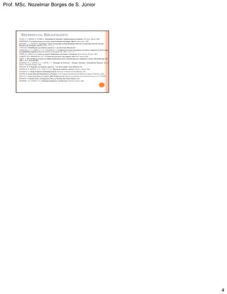 Prof. MSc. Nozelmar Borges de S. Júnior
4
REFERENCIAL BIBLIOGRÁFICO
ALVES, L. A.; BIESEK, S.; GUERRA I.. Estratégias de Nutrição e Suplementação no Esporte. São Paulo. Manole, 2005.
ARMSTRONG, R.B. Initial events in exercise, muscle damage and fatigue. Med Sci Sports Exer .1990.
BOSCHIN, L. C., COHEN M.. Artrotomia “versus” artroscopia: avaliação pósoperatória da reconstrução do LCA. Revista
Brasileira de Ortopedia. Jan/Fev. 2002. v. 37, n. ½.
CANAVAN P. Reabilitação em medicina esportiva. 1. ed. São Paulo: Manole,2001.
CARAZZATO, J. G.; CAMPOS, L. A. N. ;CARAZZATO, S. G. Incidência de lesões traumáticas em atletas competitivos de dez tipos
de modalidades esportivas. Revista Brasileira de Ortopedia. Out. 1992. v. 27, n. 10.
COHEN, M.; ABDALA, R.J. Lesões no esporte: diagnóstico, prevenção e tratamento. Rio de Janeiro: Revinter, 2003.
GARRETT, W.E.; KIRKENDALL, D.T.. A Ciência do exercício e dos esportes. São Paulo: Artmed, 2003.
LEWIN, G. The incidence of injury an english professional soccer club during once competitive season. Physiotherapy. Oct.
1989, v. 75, n. 10, p. 601-605.
MCARDLE, W. D.; KATCH, F. I. e KATCH, V. I. Fisiologia do Exercício – Energia, Nutrição e Desempenho Humano. Rio de
Janeiro. Guanabara Koogan, 1998.
MELLION, M. B. Segredos em medicina esportiva. 1. ed. Porto Alegre: Artes Médicas,1997.
SAFRAN, M. R., MCKEAG, D. B.; CAMP, S. P. Van. Manual de medicina esportiva. Barueri: Manole, 2002.
SALZANO Jr, I.; Drugs In Sports and Doping Control. São Paulo. Probiótica Divisão Editorial, 1991.
SANTOS, M. Lesões Músculo Esqueléticas no Futebol. In: IV Congresso Sul-Brasileiro de Medicina do Esporte. Blumenau, 2002.
SILVA, R. T. Lesões musculares no esporte. 2002. Disponível em: http://www.medsports.com.br/aulas3.htm Acesso em: 01/10/2007.
WEINECK, J. Futebol Total o Treinamento Físico no Futebol, São Paulo: Phorte, 2000.
WILMORE, J. H.; COSTILL, D. L. Fisiologia do Esporte e do Exercício. São Paulo. Manole, 2001.
 