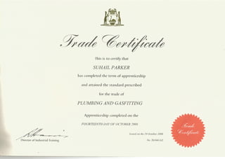 Plumbing Trade Certificate