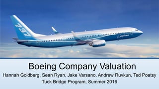 Boeing Company Valuation
Hannah Goldberg, Sean Ryan, Jake Varsano, Andrew Ruvkun, Ted Poatsy
Tuck Bridge Program, Summer 2016
 