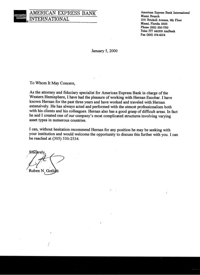 American Express Reference Letter 2