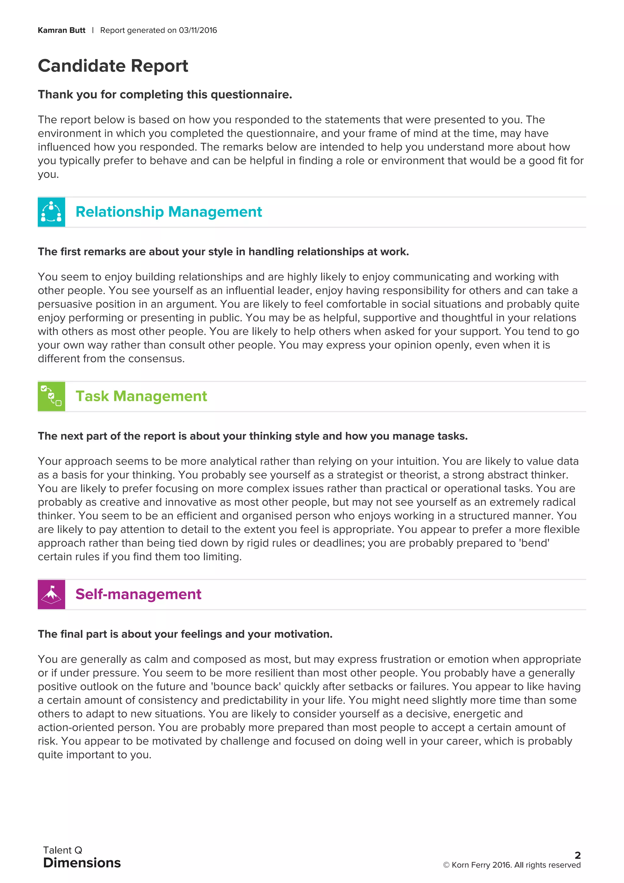 Talent Q Dimension Report - Korn Ferry Hay Group | PDF