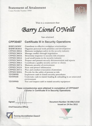 Certificate 111 Security Operations