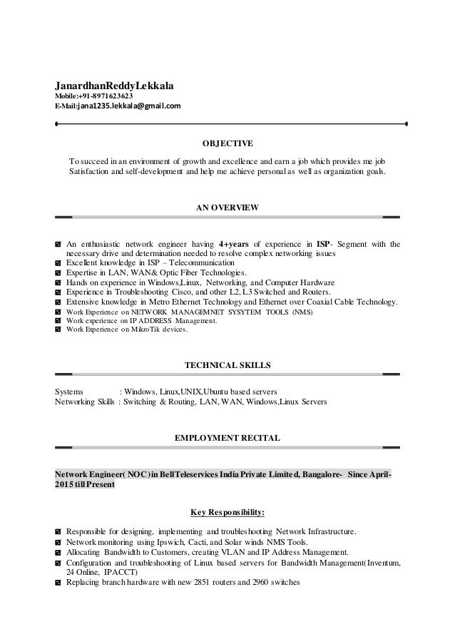 resume for network engineer resume of network engineer
