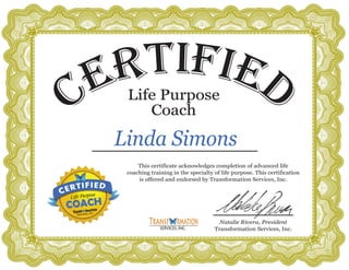 Linda SimonsCertificationLifePurposeCoach