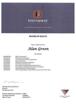 Certificate IV in Training and Assessment - TAE40110 Units