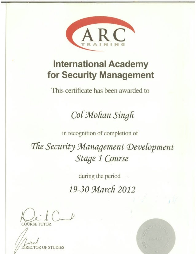 Arc I Certificate