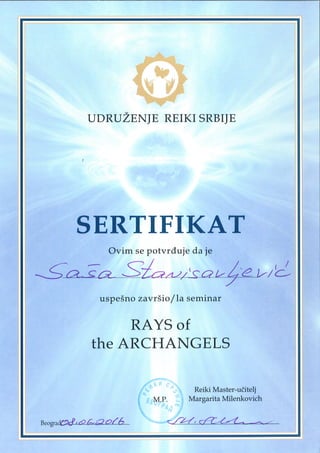 Certificate - Rays Of The Archangels