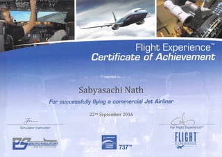 Flight Experience Certificate of Achievement