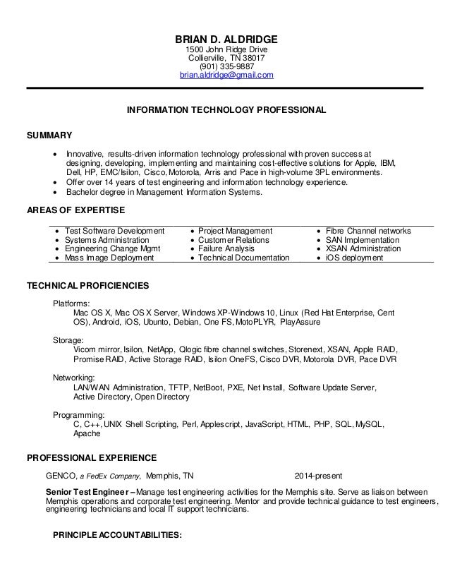 BRIAN D ALDRIDGE Resume 2016 1500 John Ridge Drive Collierville TN 38017 901 335 BRIAN D ALDRIDGE Resume 2016 1500 John Ridge Drive Collierville TN 38017 901 335