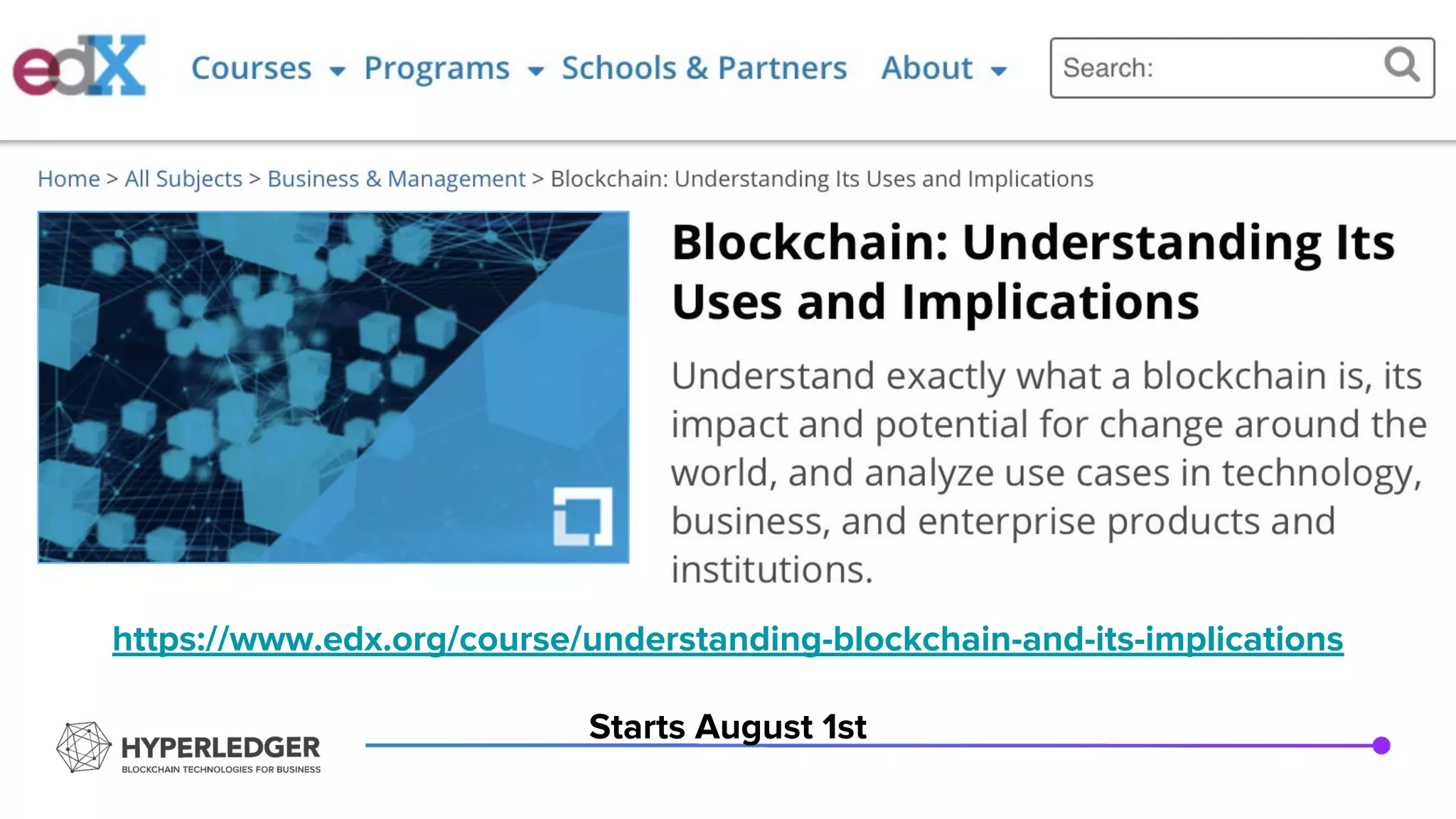 https://www.edx.org/course/understanding-blockchain-and-its-implications
Starts August 1st
 