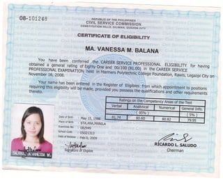 CSC Eligibility Certificate