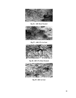 48
Fig 26 : AB1 Heat Treated
Fig 27 : AB1+2% As Cast
Fig 28: AB1+2% Heat Treated
Fig 29: AB2 As Cast
 