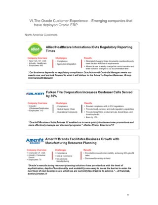 13 
VI. The Oracle Customer Experience—Emerging companies that have deployed Oracle ERP 
North America Customers 
 