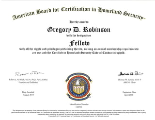 Board Certified Fellow -American Board for Certification in Homeland Security3